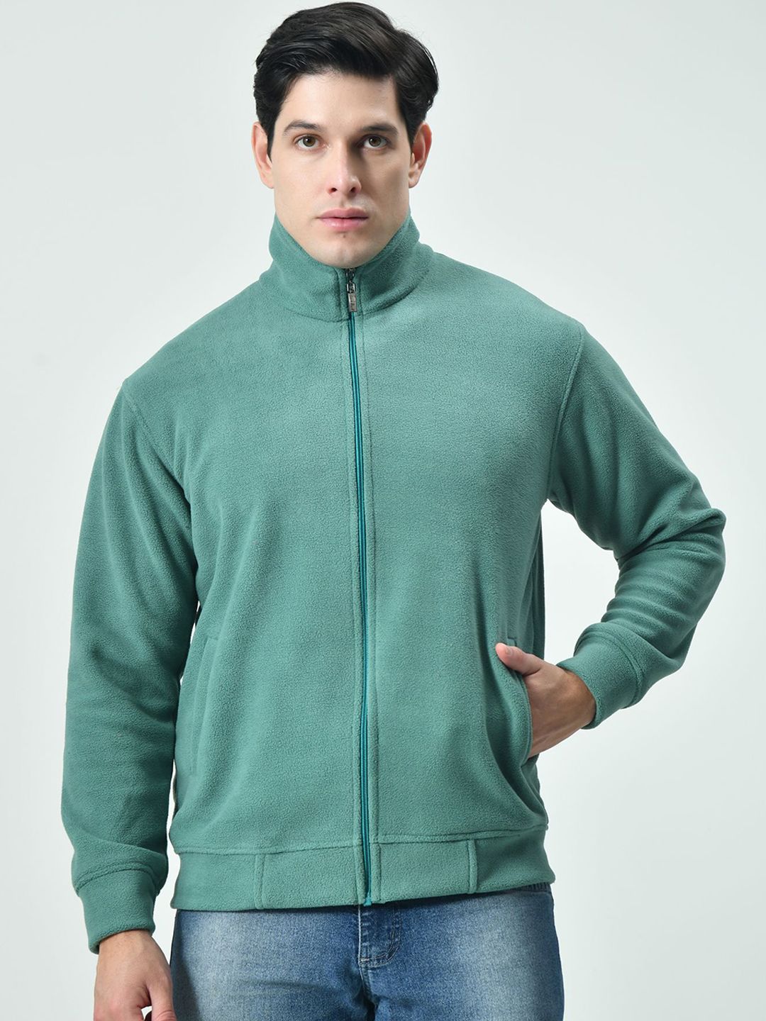 BAESD Men Mock Collar Solid Woollen Casual Lightweight Bomber Jacket