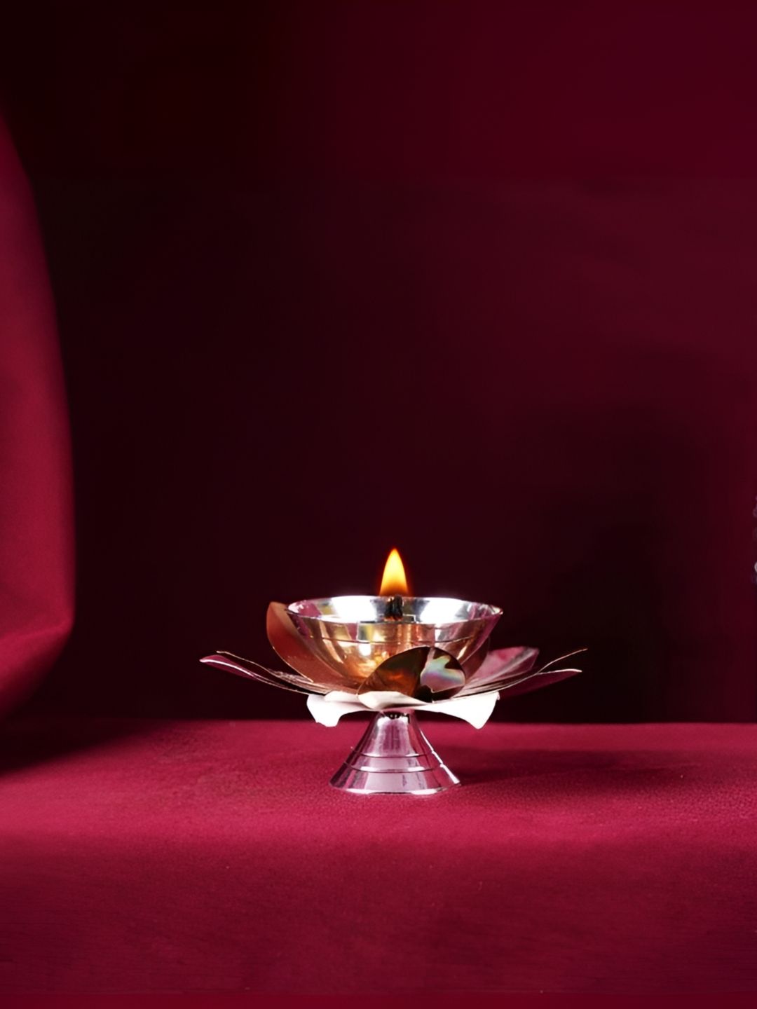 THE HOME CO. Silver-Toned and Bronze Flower Textured Brass Diya