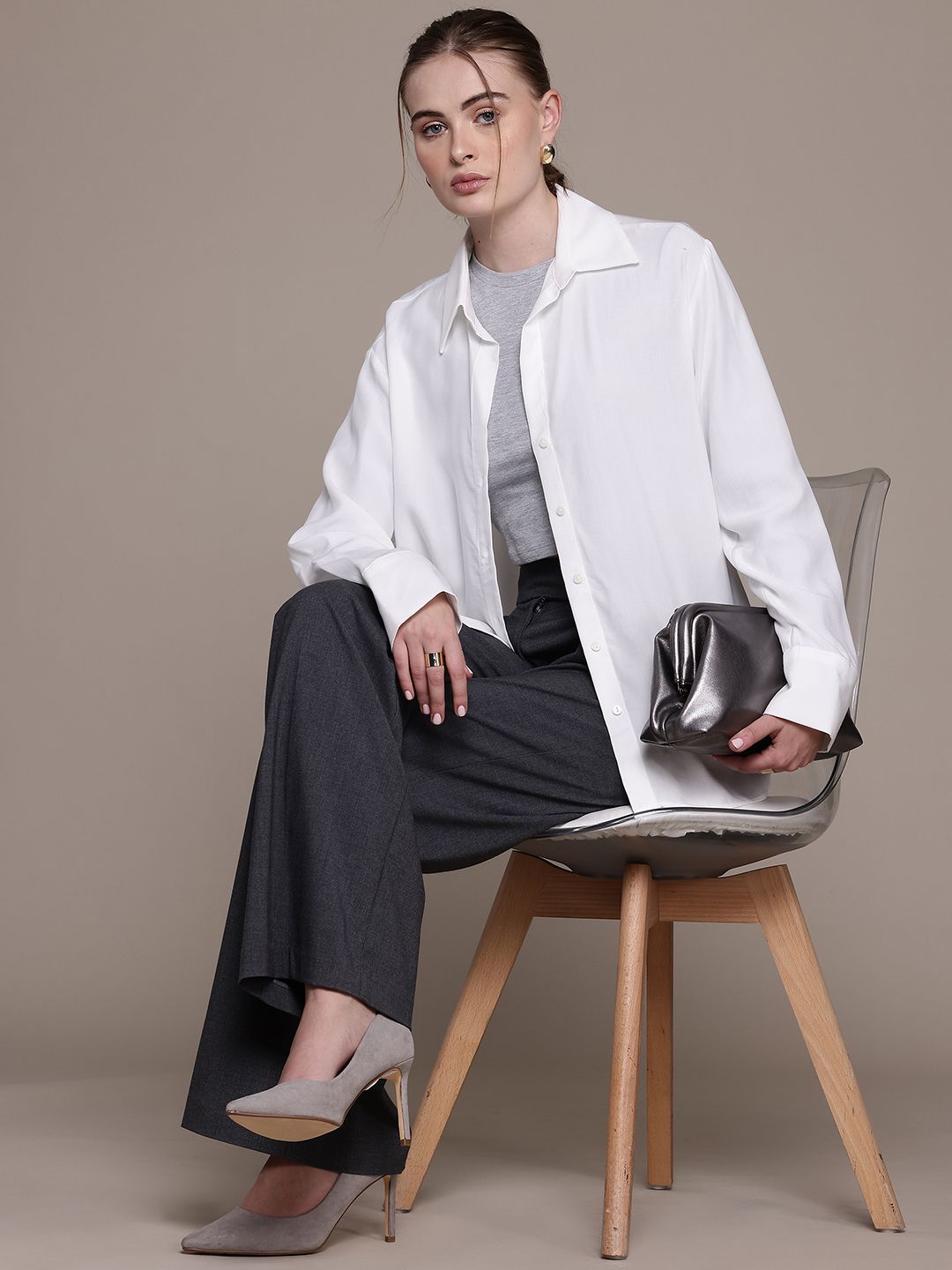 Drop-Shoulder Sleeves Opaque Casual Shirt