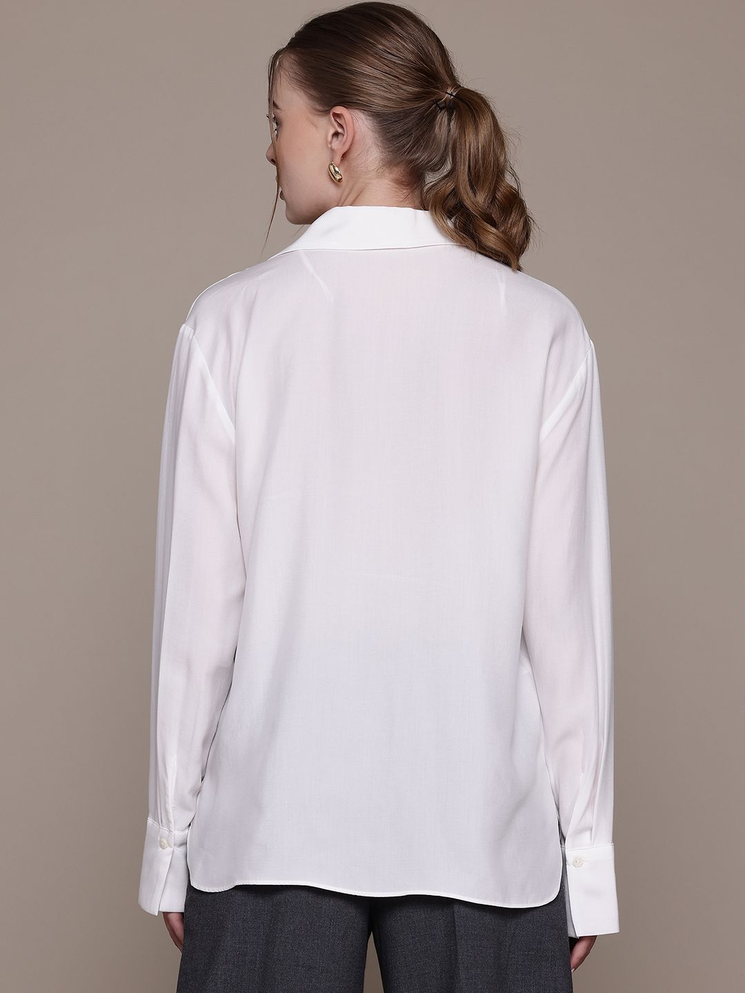Drop-Shoulder Sleeves Opaque Casual Shirt