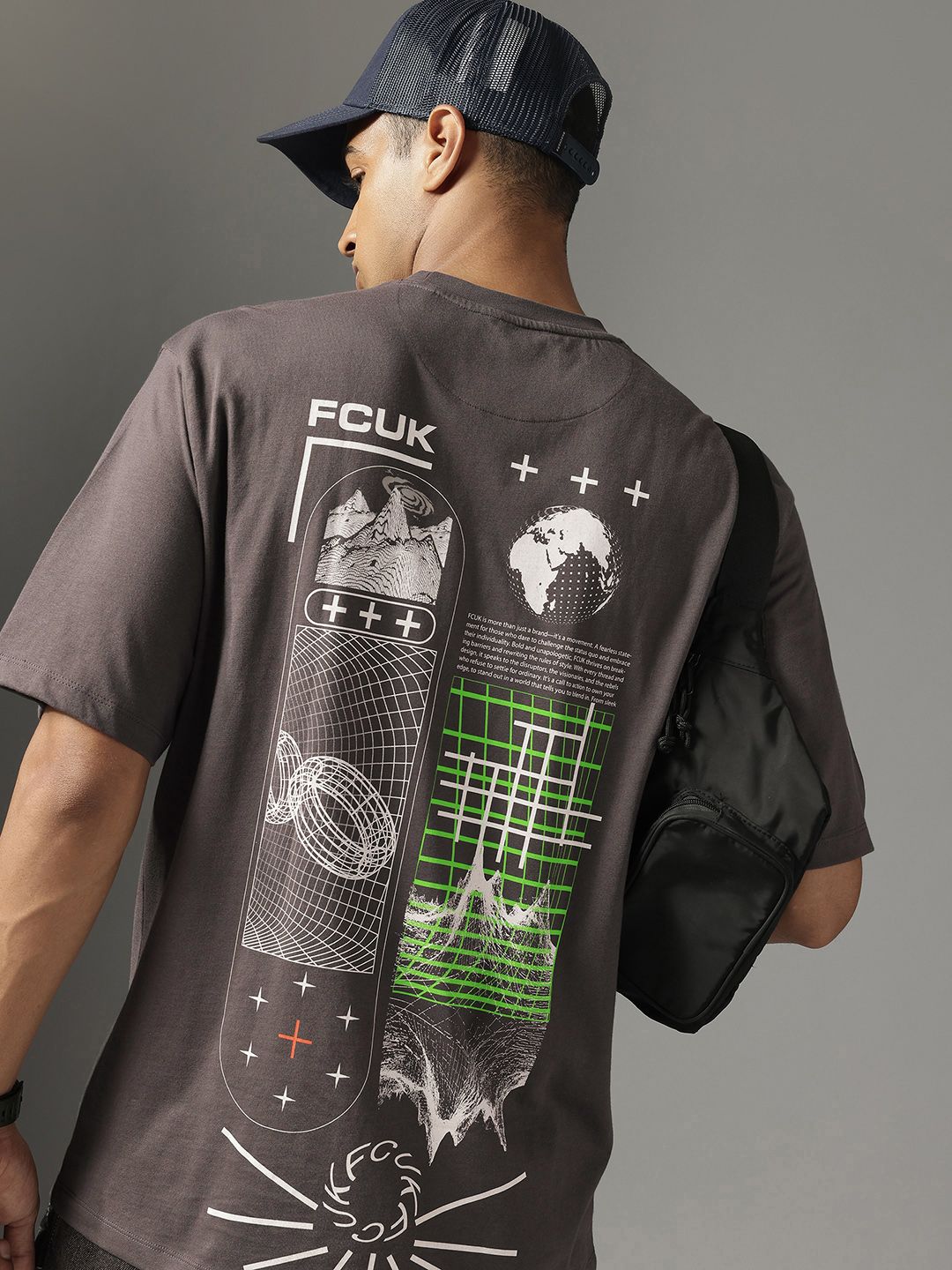 FCUK Graphic Printed Drop-Shoulder Sleeves Pure Cotton Relaxed Fit T-shirt