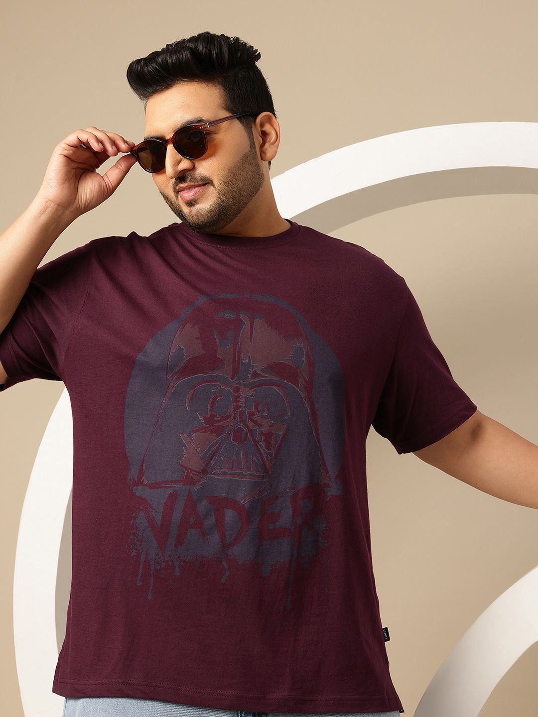 Sztori Plus Size Star Wars Print Detail Pure Cotton Relaxed Fit T-shirt