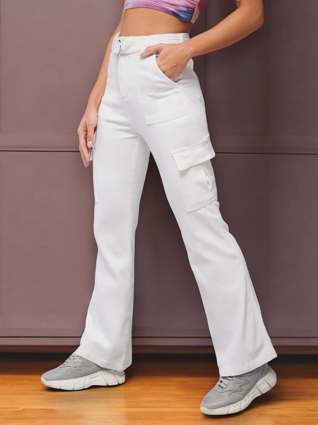 DOLCE CRUDO Women Wide Leg High-Rise Light Fade Stretchable Jeans
