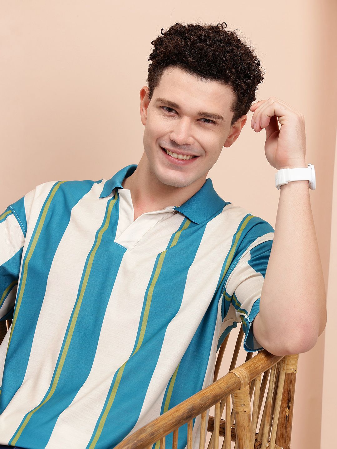 Mast & Harbour Men Striped Polo Collar Relaxed Fit T-shirt
