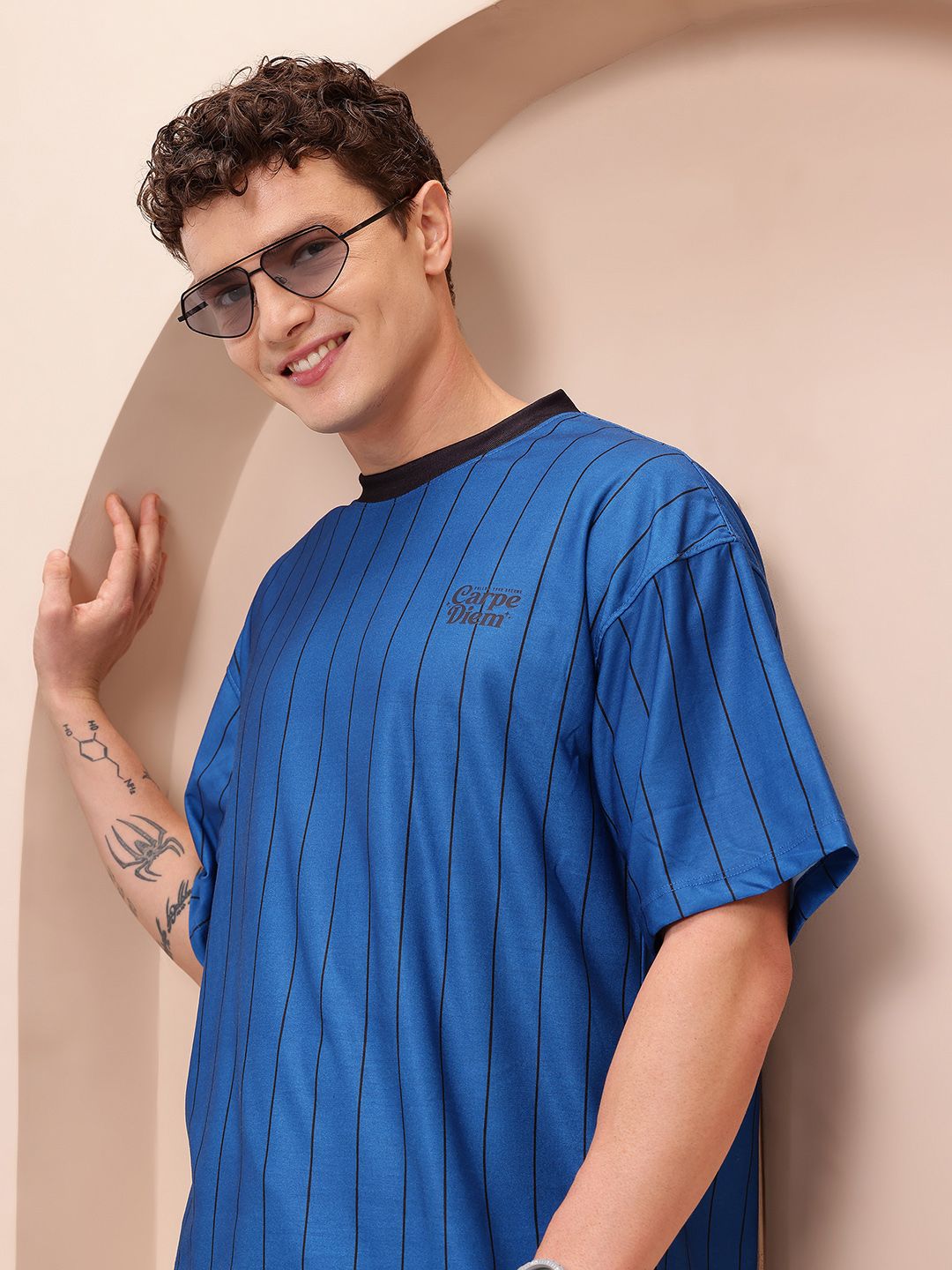 Mast & Harbour Striped Drop-Shoulder Sleeves Relaxed T-shirt