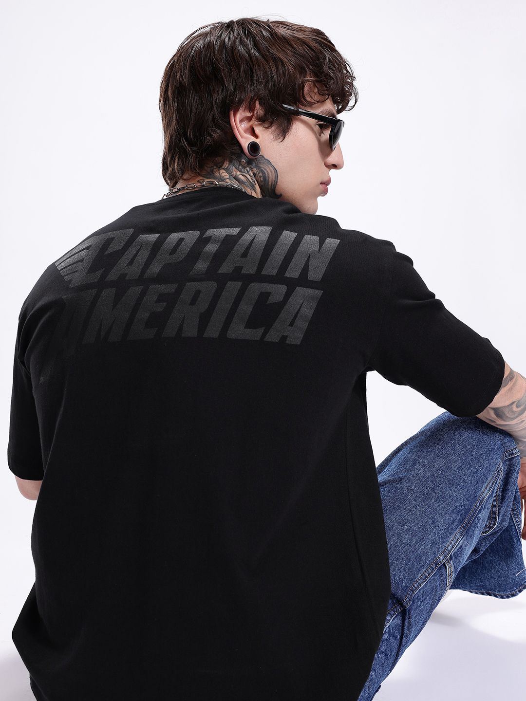 Kook N Keech Marvel Captain America Printed Drop-Shoulder Pure Cotton Relaxed Fit T-shirt