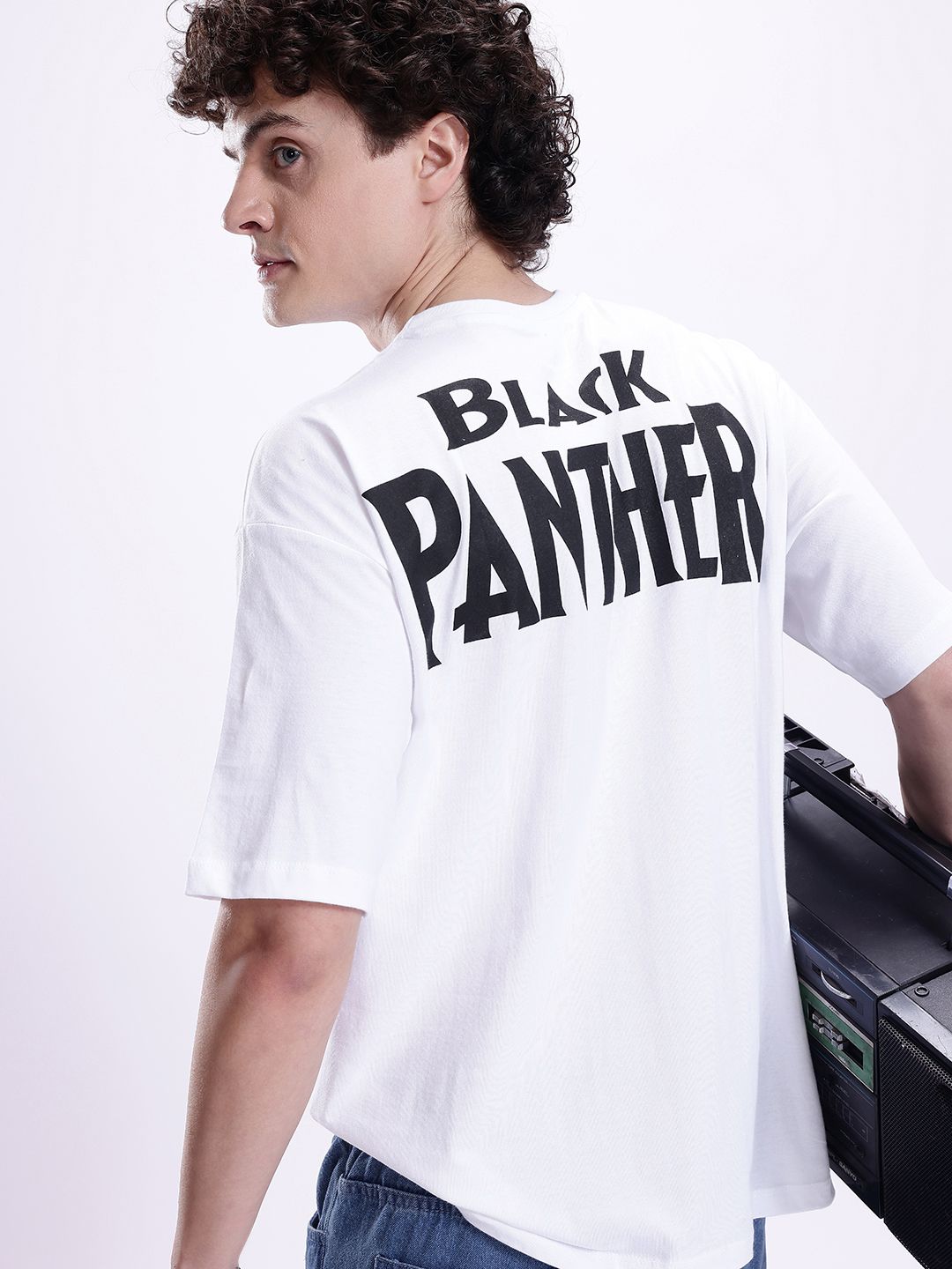 Kook N Keech Marvel Black Panther Printed Drop-Shoulder Pure Cotton Oversized T-shirt