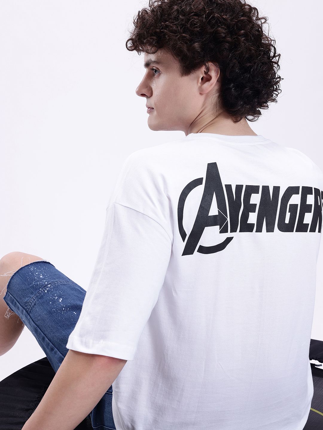 Kook N Keech Marvel Avengers Printed Drop-Shoulder Sleeves Pure Cotton Oversized T-shirt