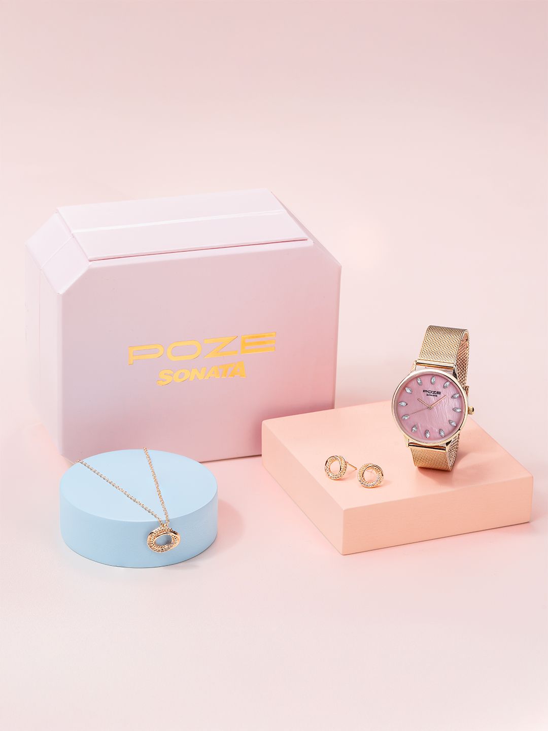 Sonata Sonata Women Poze Embellished Dial Analogue Quartz Watch Gift Set SP80109WM01WF