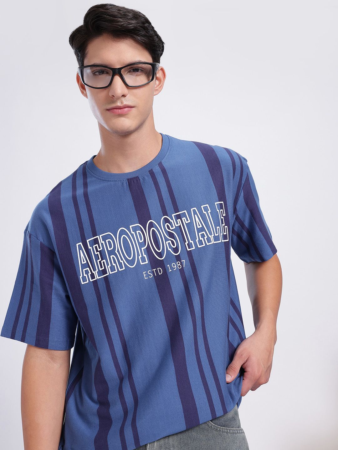 Aeropostale Striped Relaxed Fit Pure Cotton T-shirt