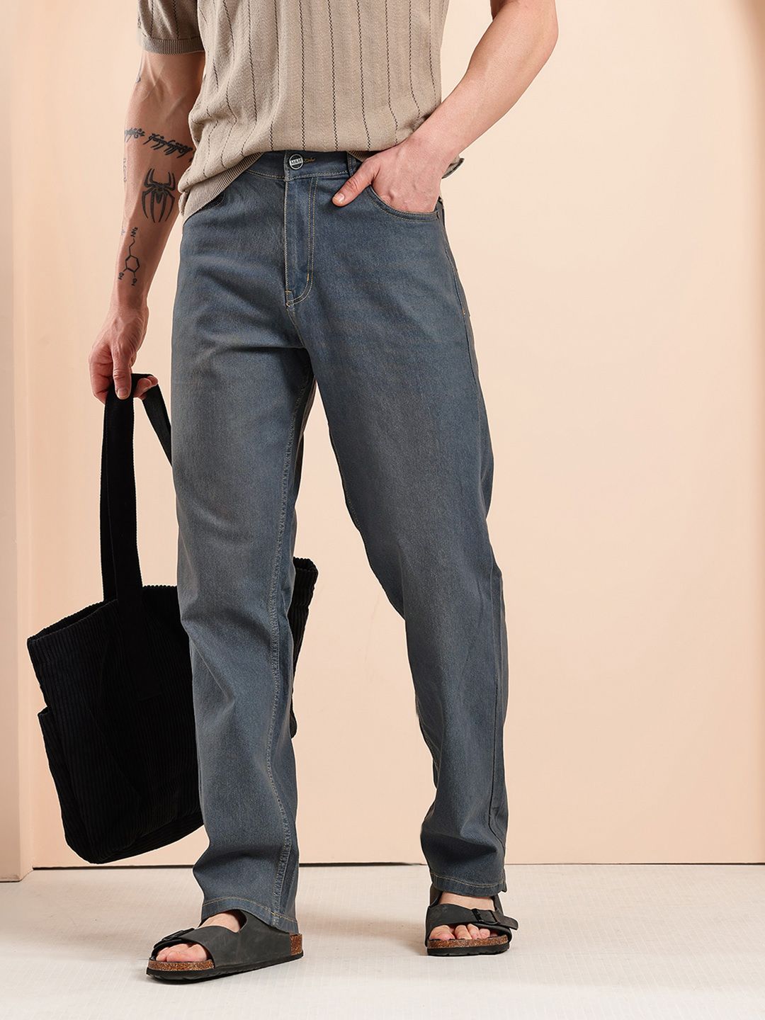Men Straight Fit Jeans Mast & Harbour Men Straight Fit Mid-Rise Light Fade Stretchable Jeans