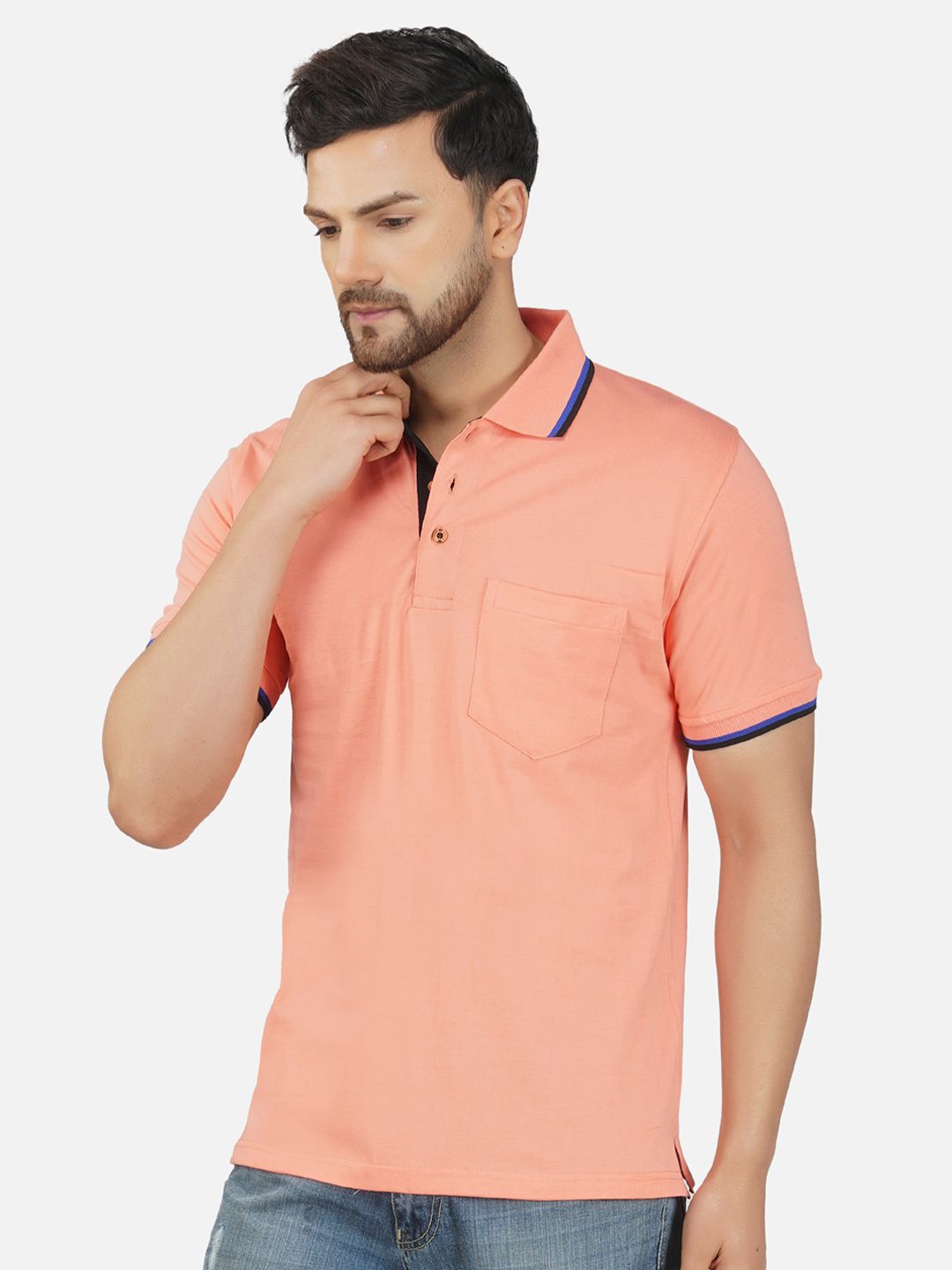 ALARM Men Solid Polo Collar Cotton Slim Fit T-shirt
