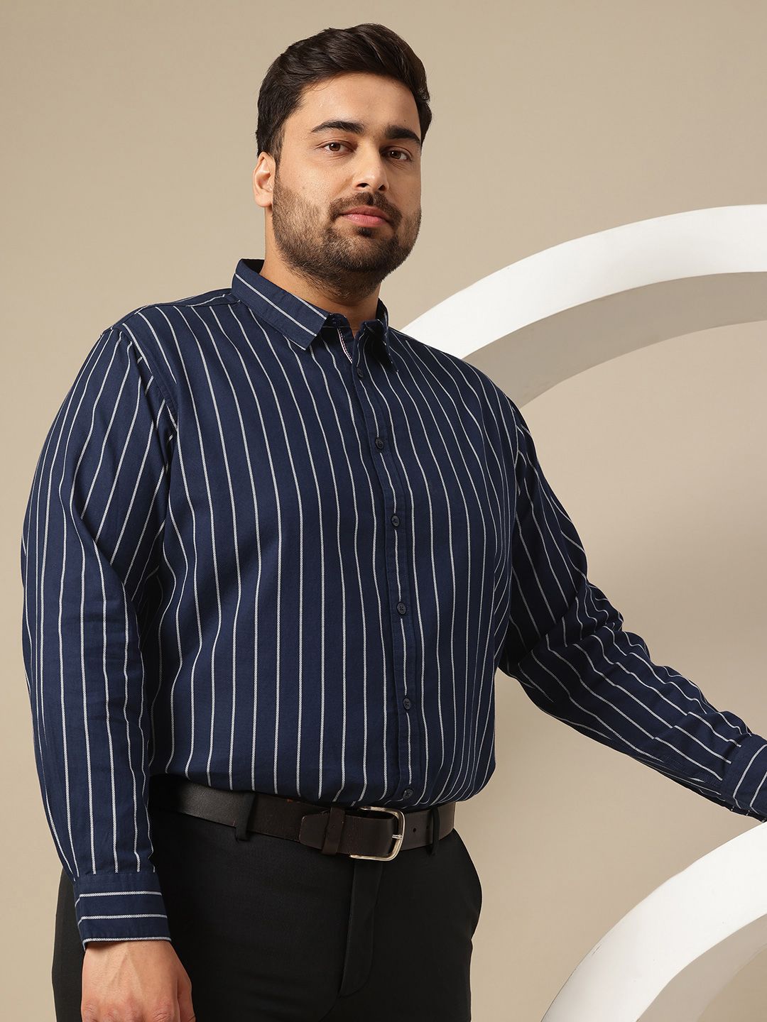 Plus Size Pure Cotton Shirt Sztori Men Plus Size Premium Striped Pure Cotton Formal Shirt