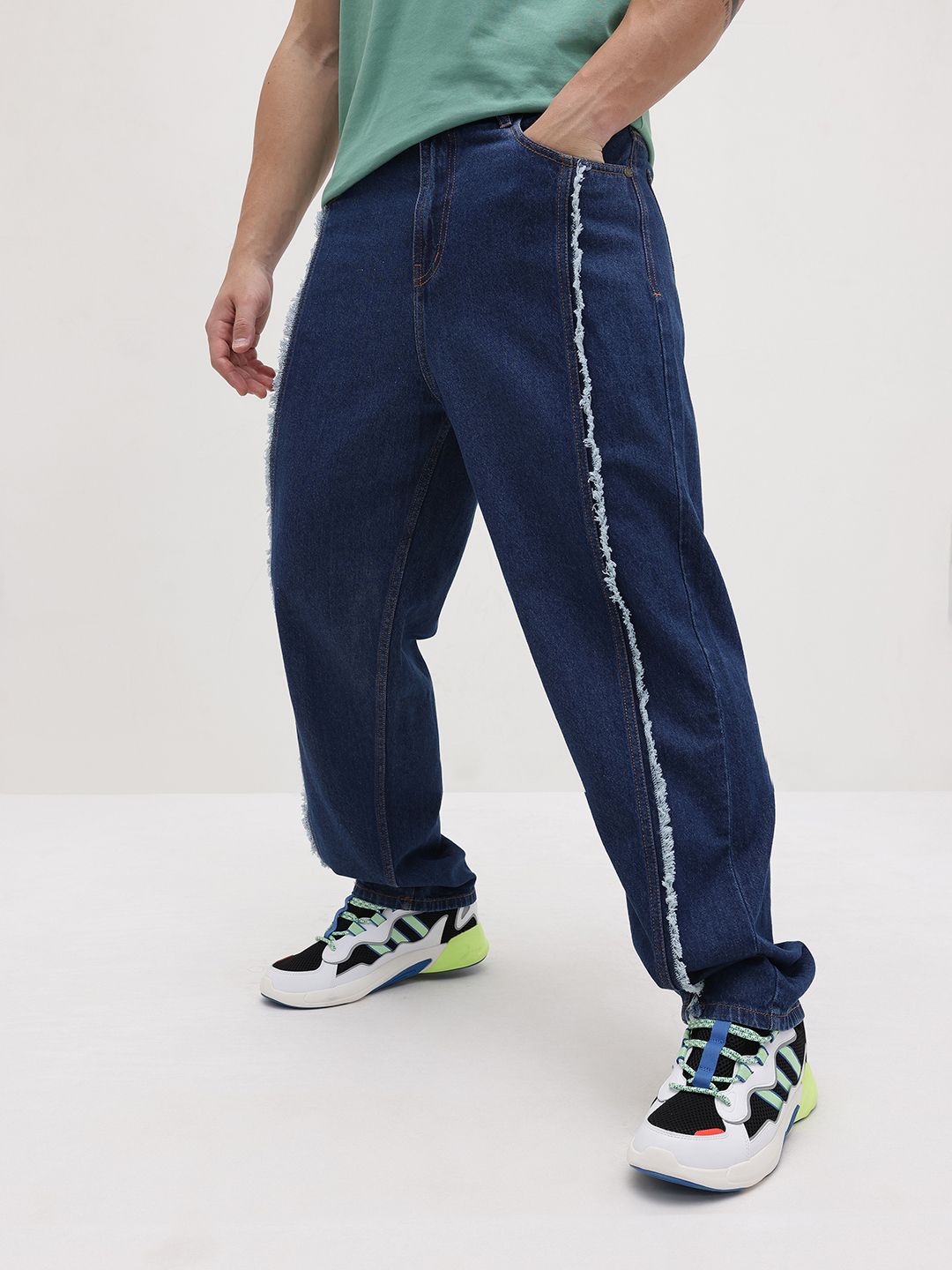 The Roadster Life Co. Men Frayed Mid-Rise Loose Fit Pure Cotton Jeans