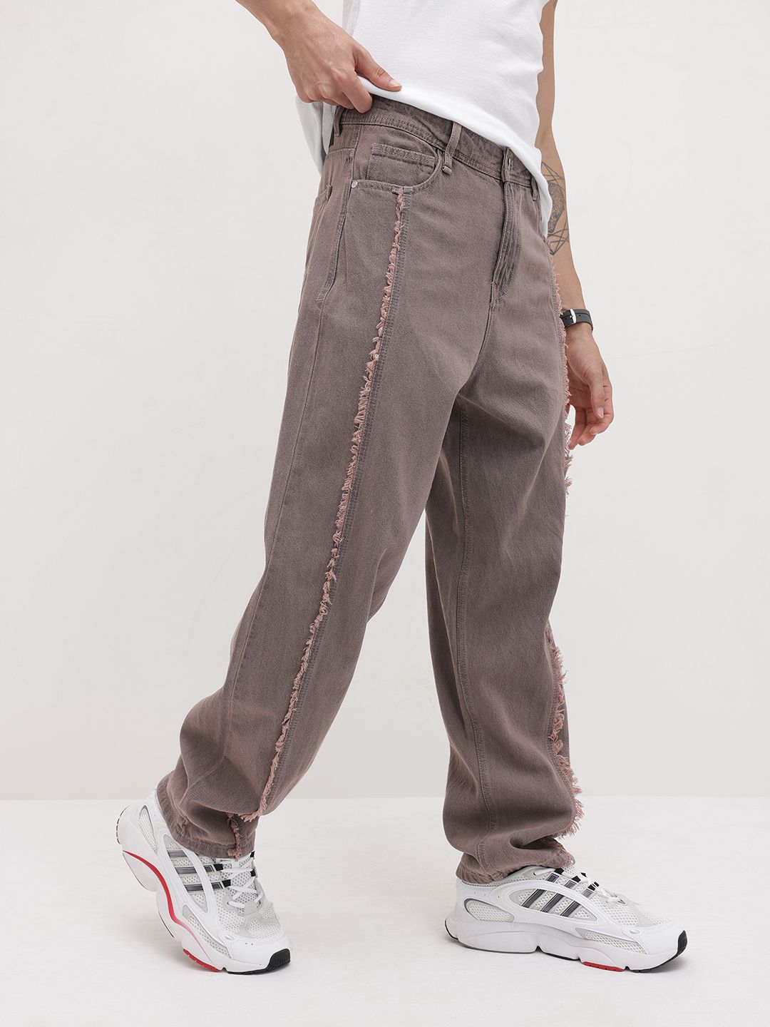 The Roadster Life Co. Men Frayed Mid-Rise Loose Fit Pure Cotton Jeans