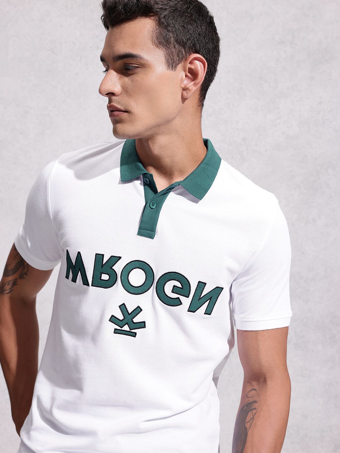 WROGN WROGN Pure Cotton Brand Logo Embroidered Regular Fit Polo Collar T-shirt