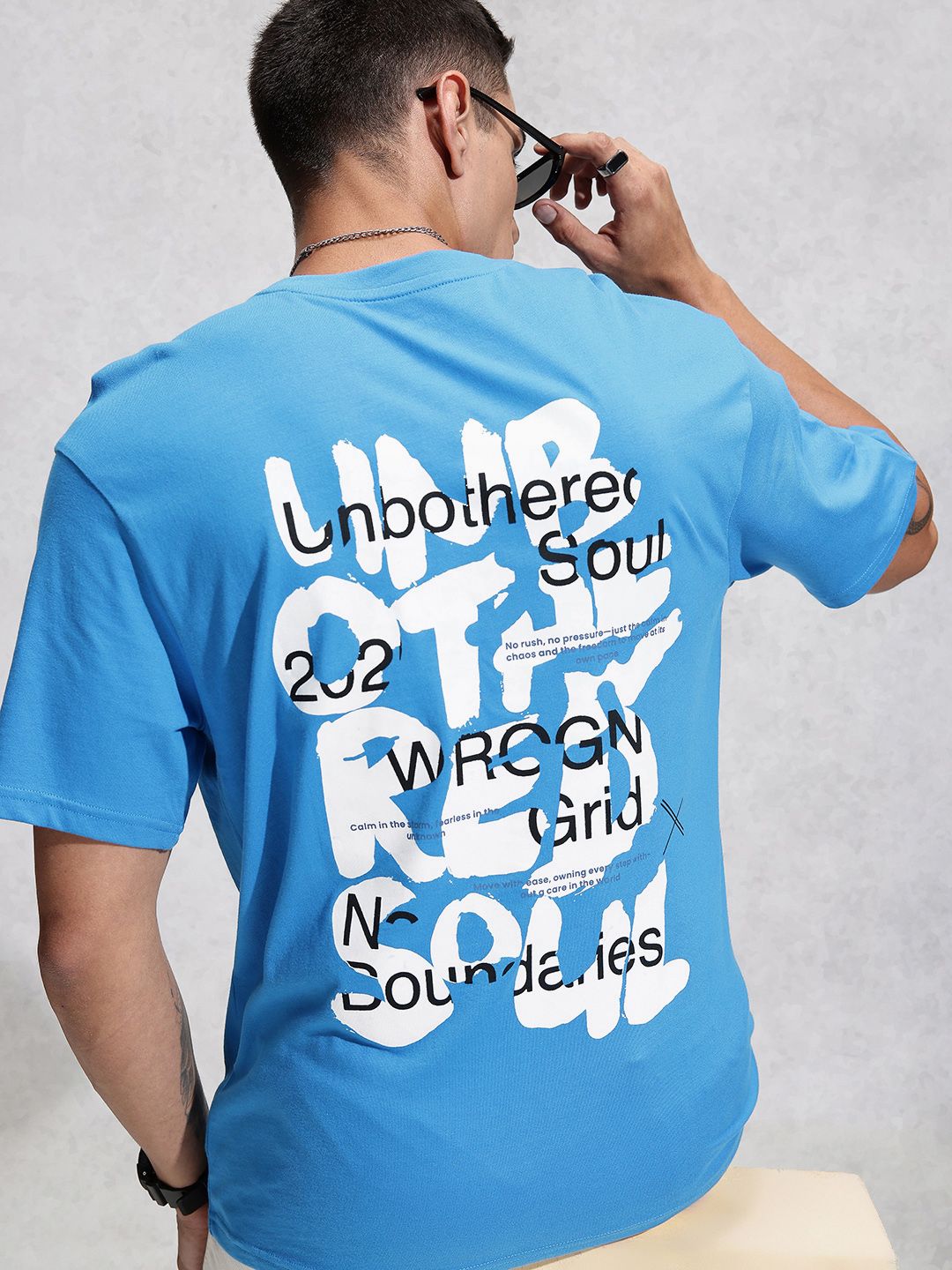 WROGN Typography Printed Drop-Shoulder Sleeves Pure Cotton Oversized T-shirt