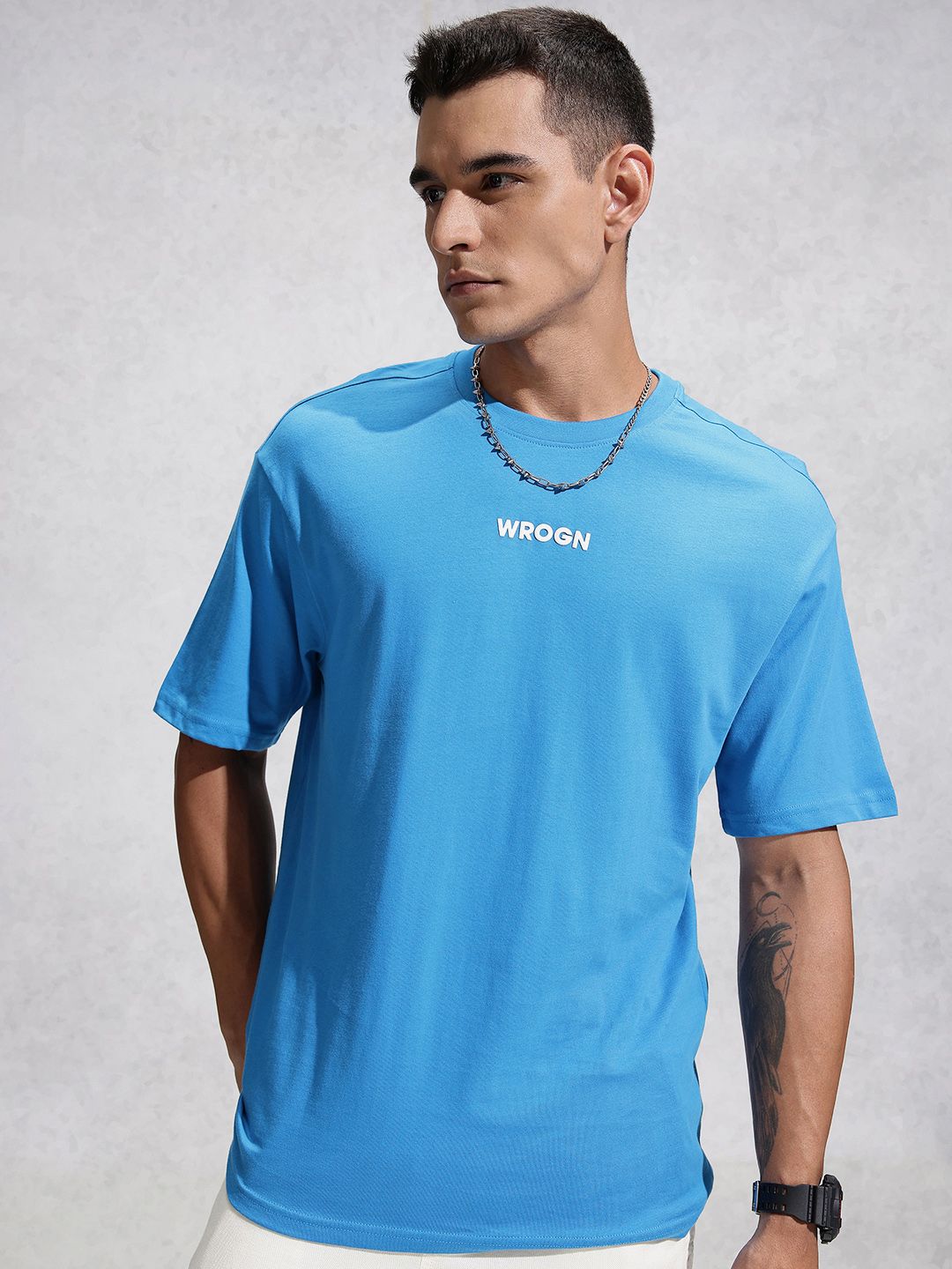WROGN Typography Printed Drop-Shoulder Sleeves Pure Cotton Oversized T-shirt