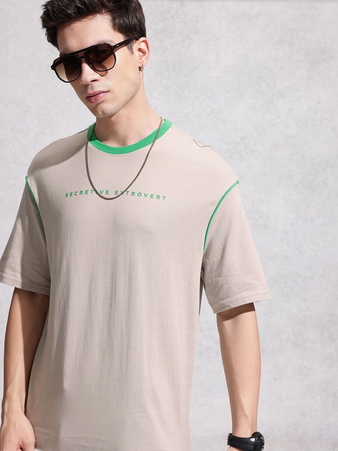 WROGN Drop-Shoulder Sleeves Pure Cotton Oversized T-shirt