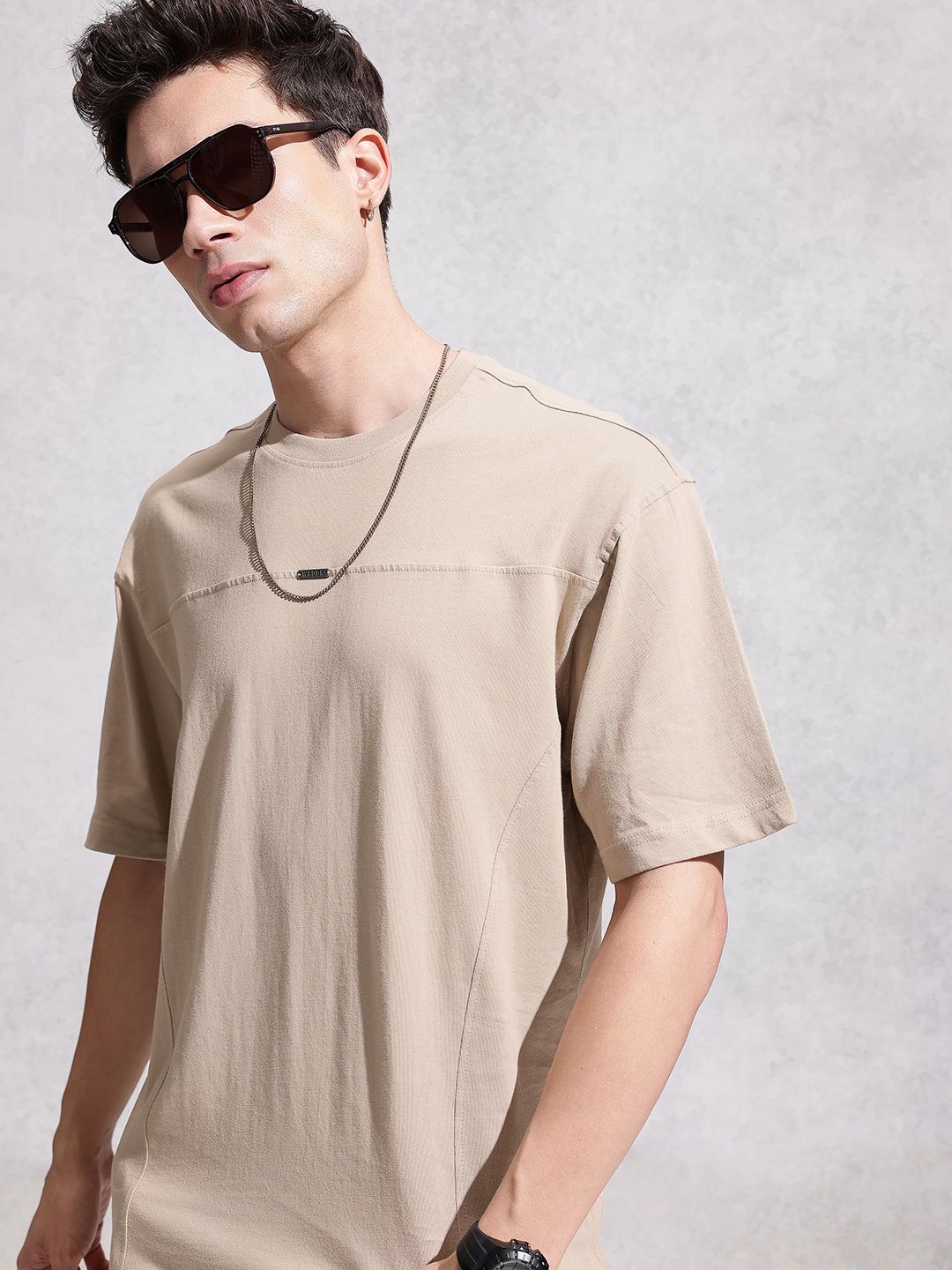 WROGN Drop-Shoulder Sleeves Pure Cotton Oversized T-shirt
