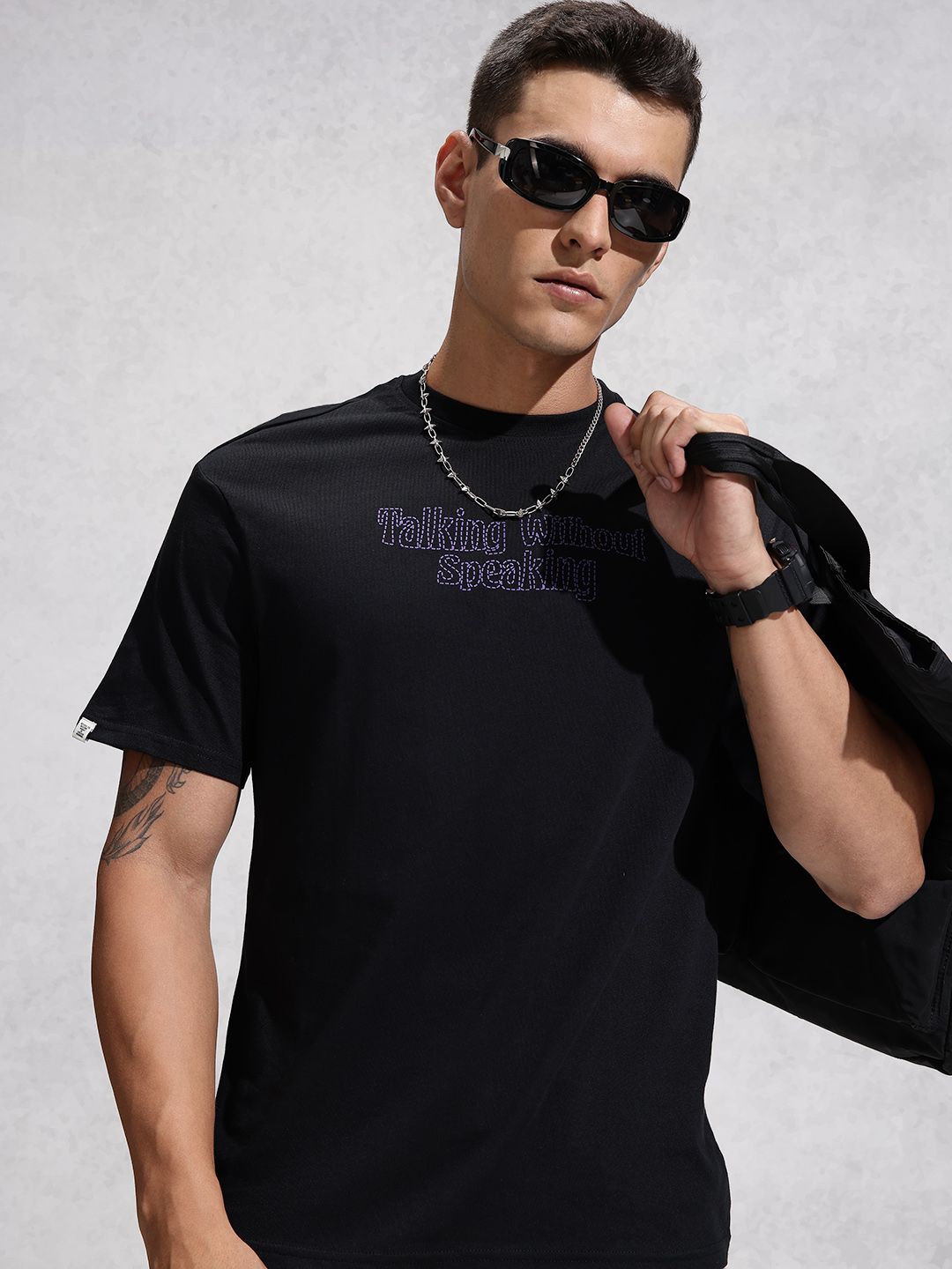 WROGN Typography Printed Drop-Shoulder Sleeves Pure Cotton Oversized T-shirt