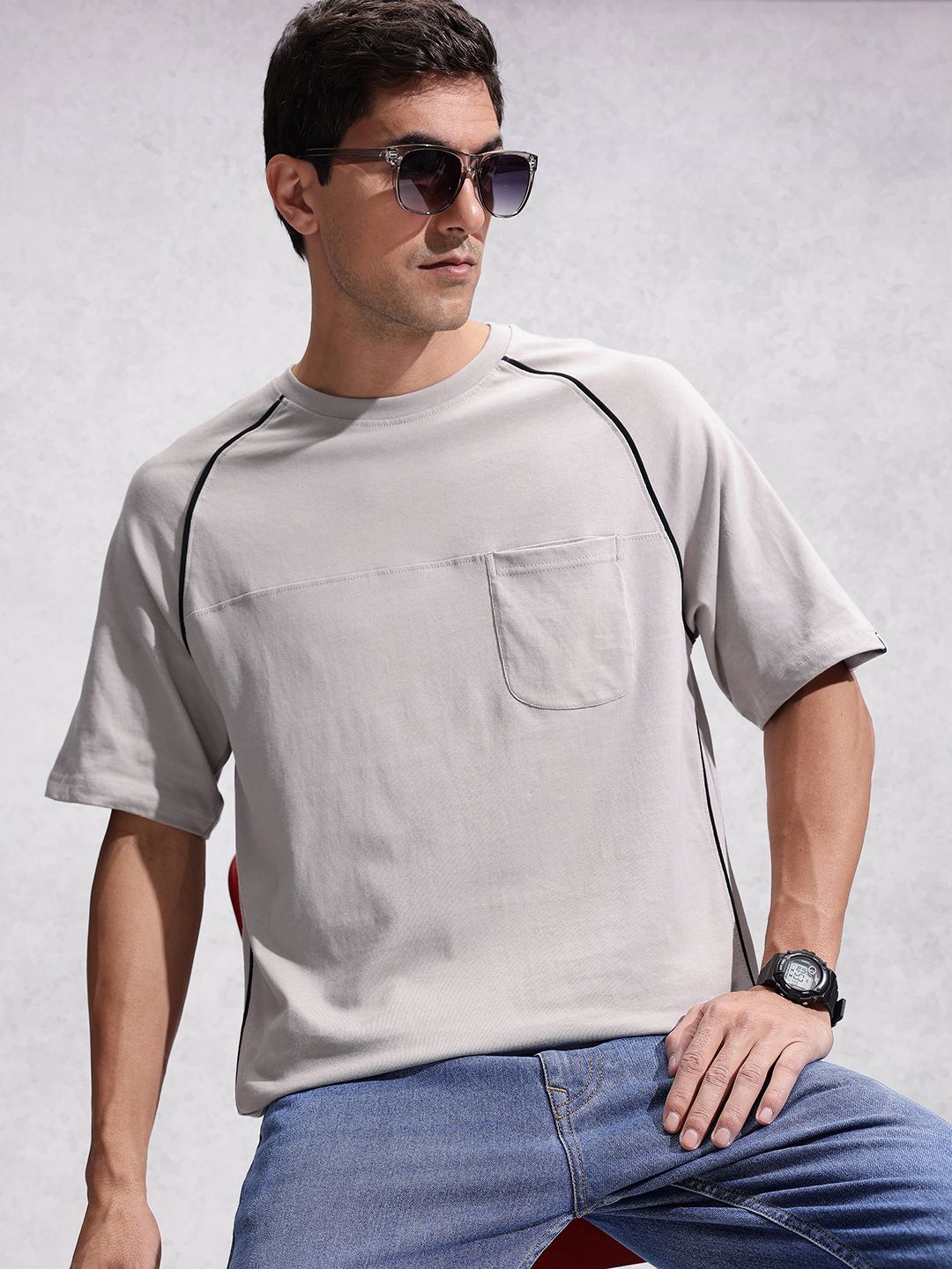 WROGN Raglan Sleeves Pure Cotton Oversized Pocket T-shirt