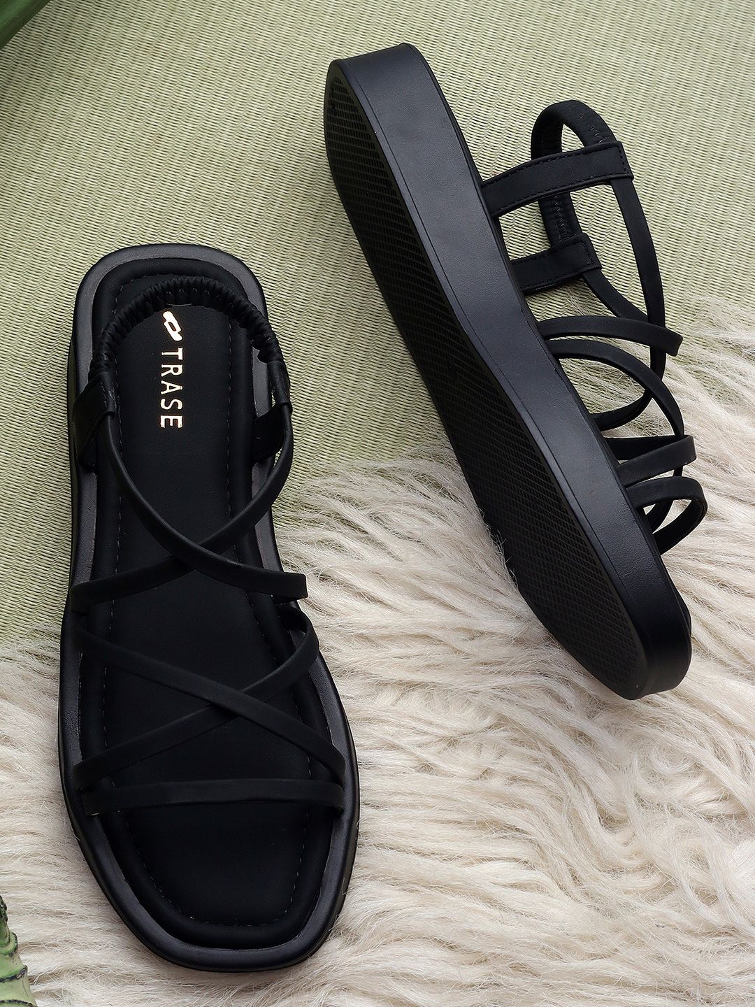 TRASE Strappy Open Toe Flats with Bows