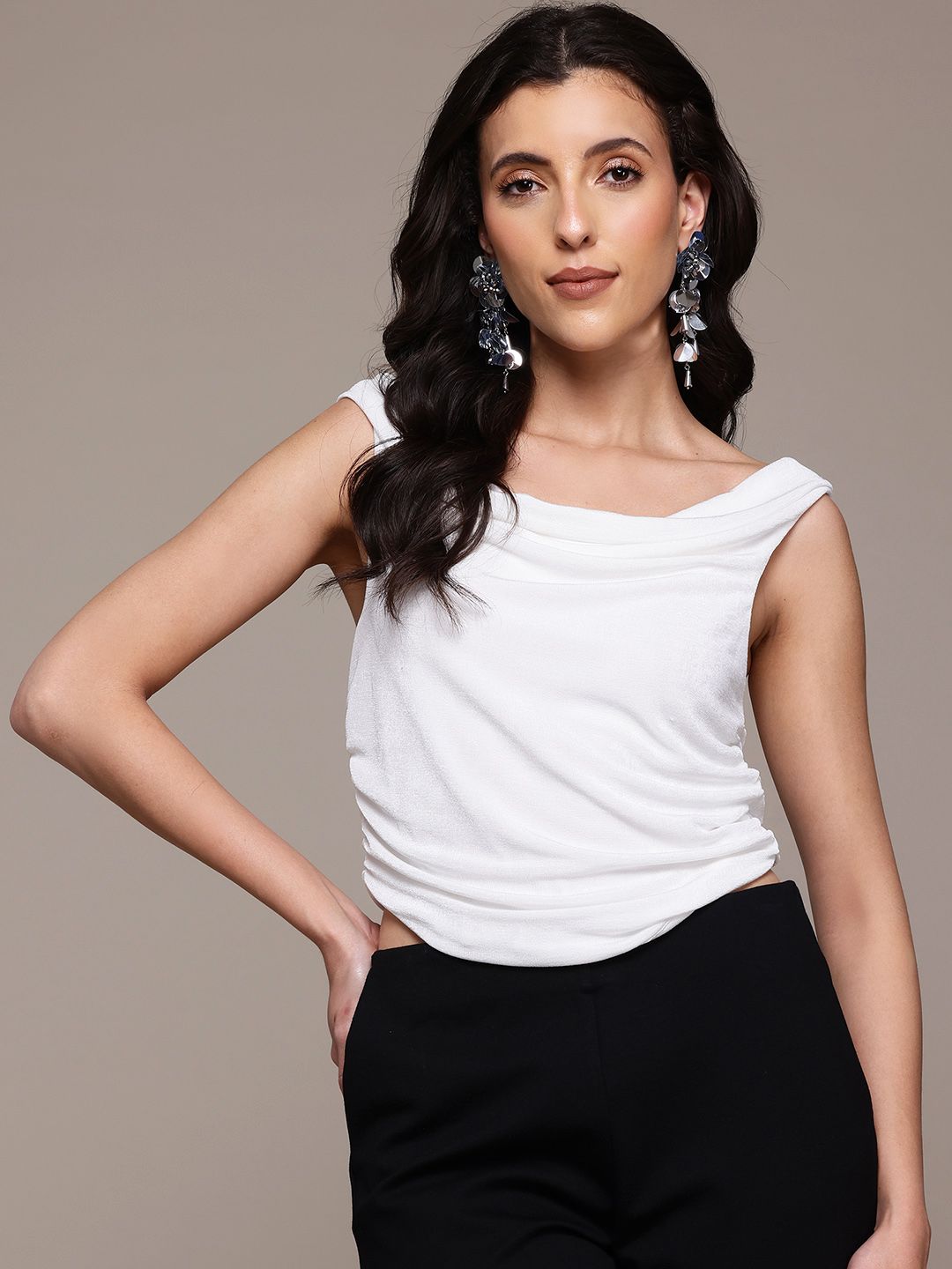 Label Ritu Kumar Cowl Neck Draped Crop Top