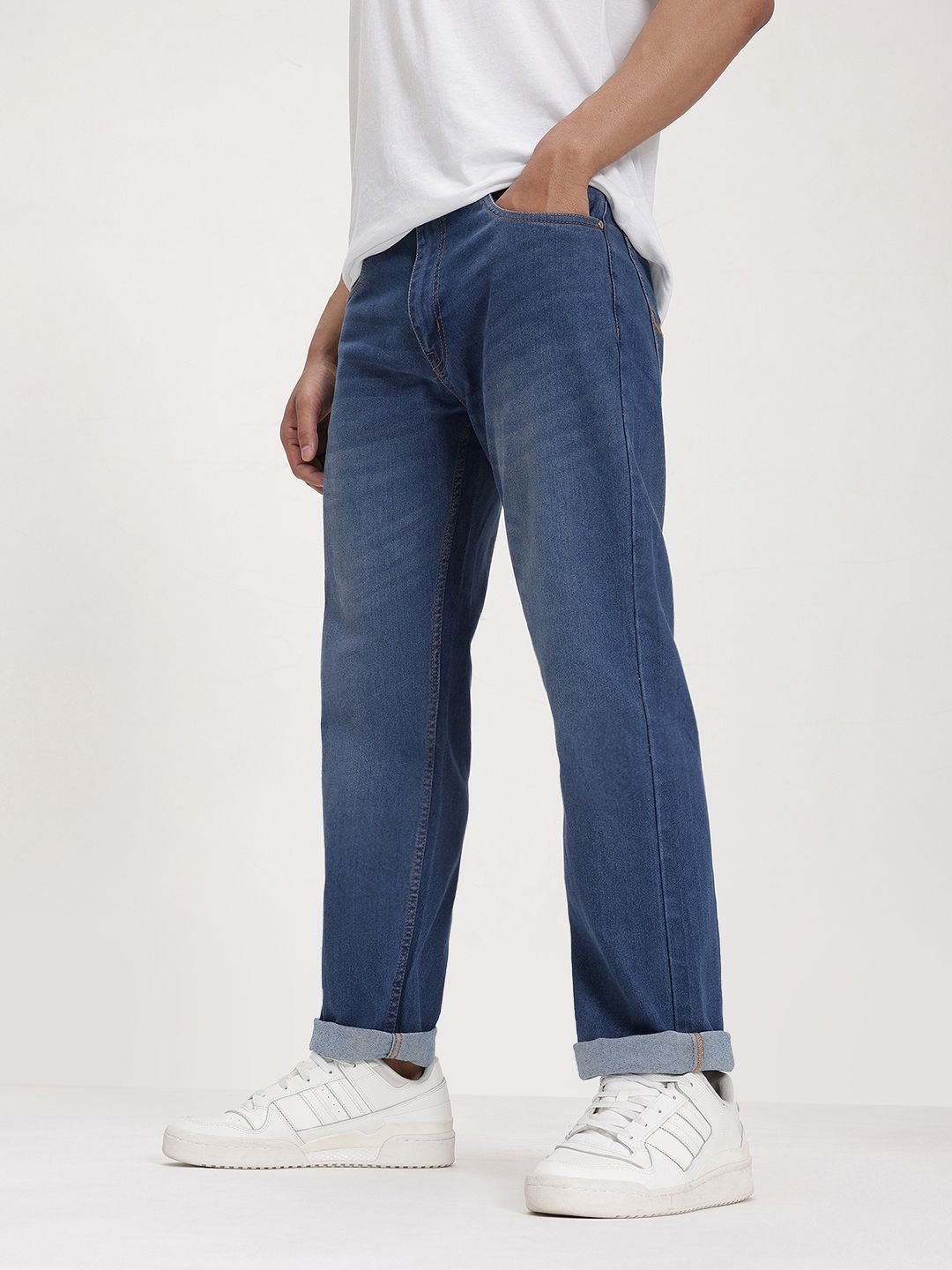 The Roadster Life Co. Men Mid-Rise Regular Fit Light Fade Stretchable Jeans