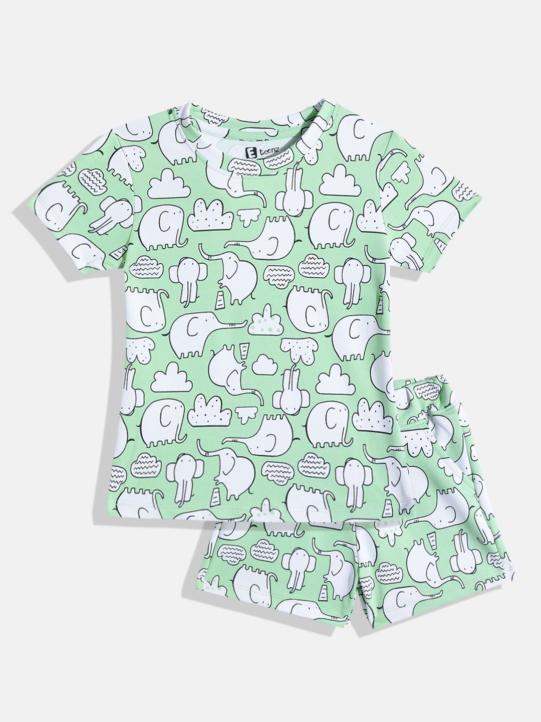 Eteenz Girls Elephant Print T-shirt with Shorts