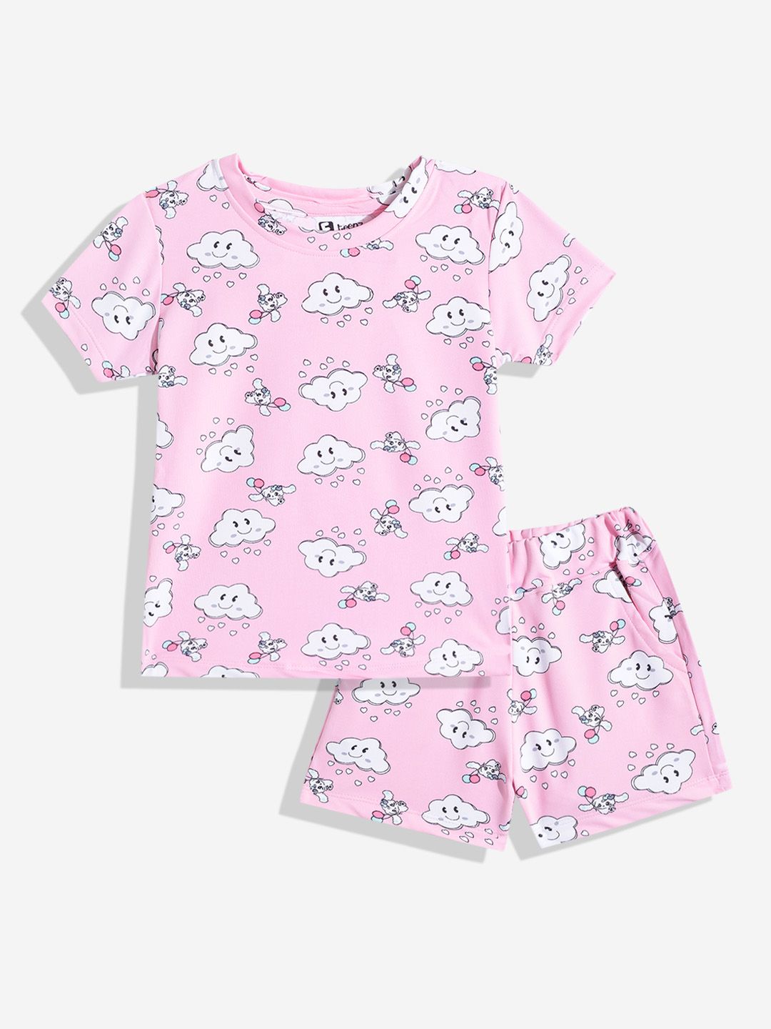 Eteenz Girls Cloud Printed T-shirt with Shorts