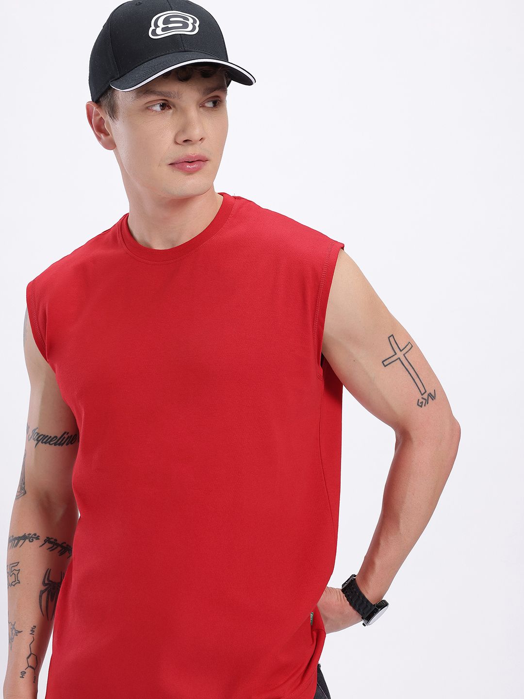 glitchez Round-Neck Sleeveless Oversized Fit T-shirt