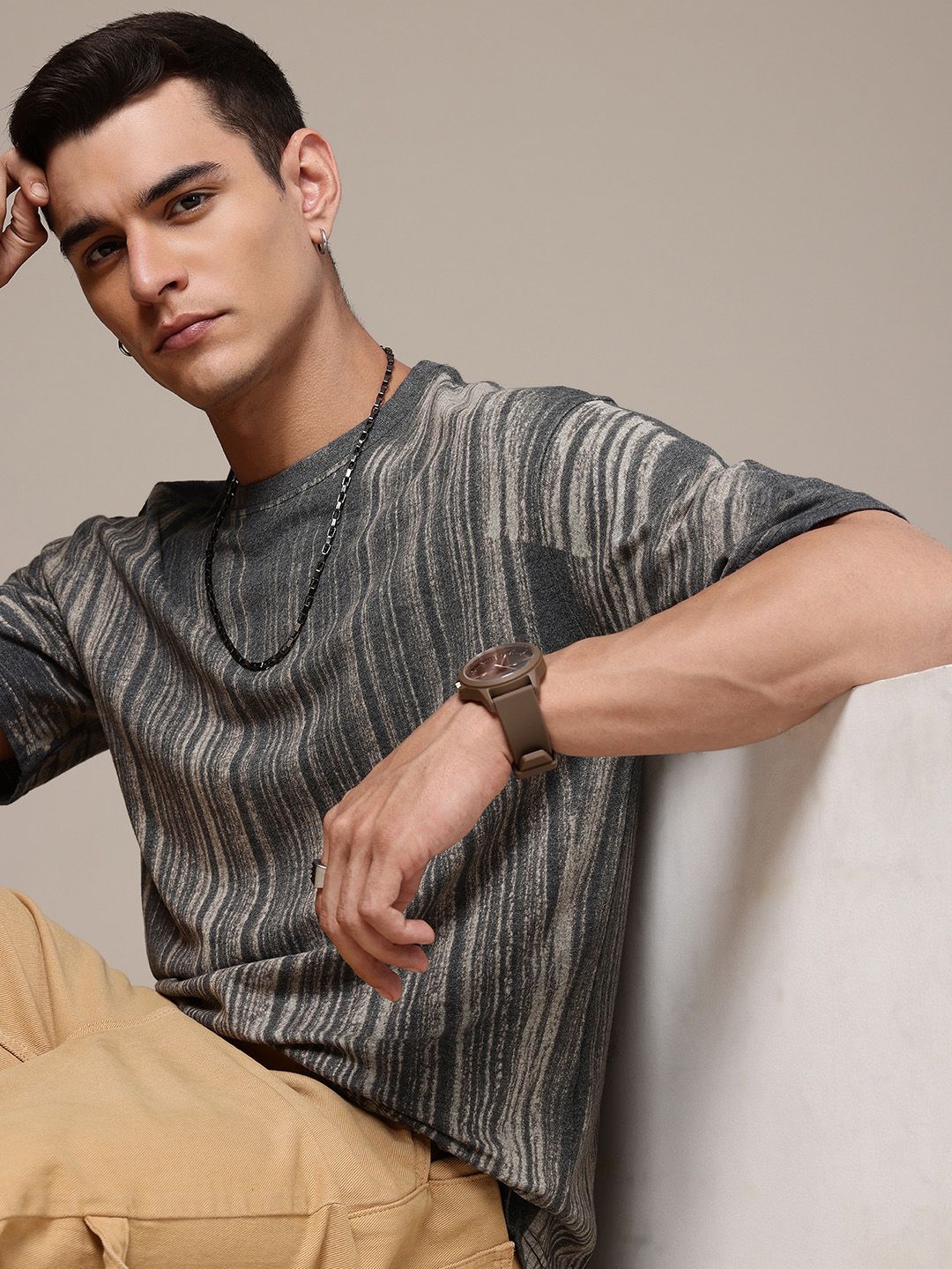 R.Code by The Roadster Life Co. Men Striped Relaxed Fit T-shirt
