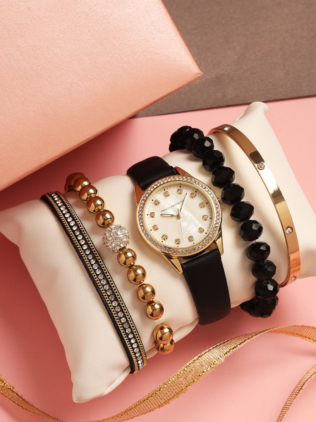 French Connection French Connection Women Embellished Analogue Watch FCW15BL Gift Set