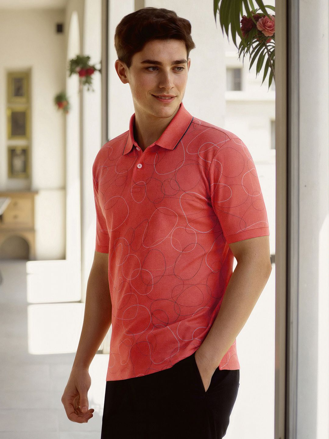 Allen Solly Men Abstract Printed Polo Collar Cotton T-shirt