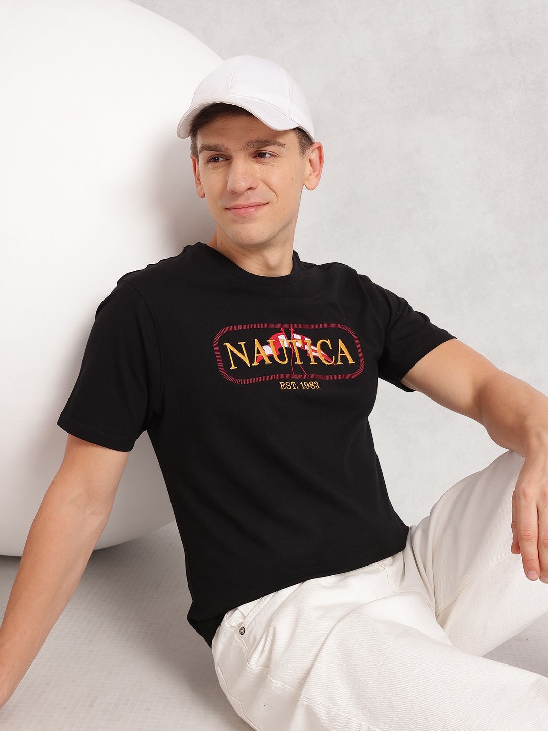 Nautica Brand Logo Embroidered Pure Cotton Regular Fit T-shirt