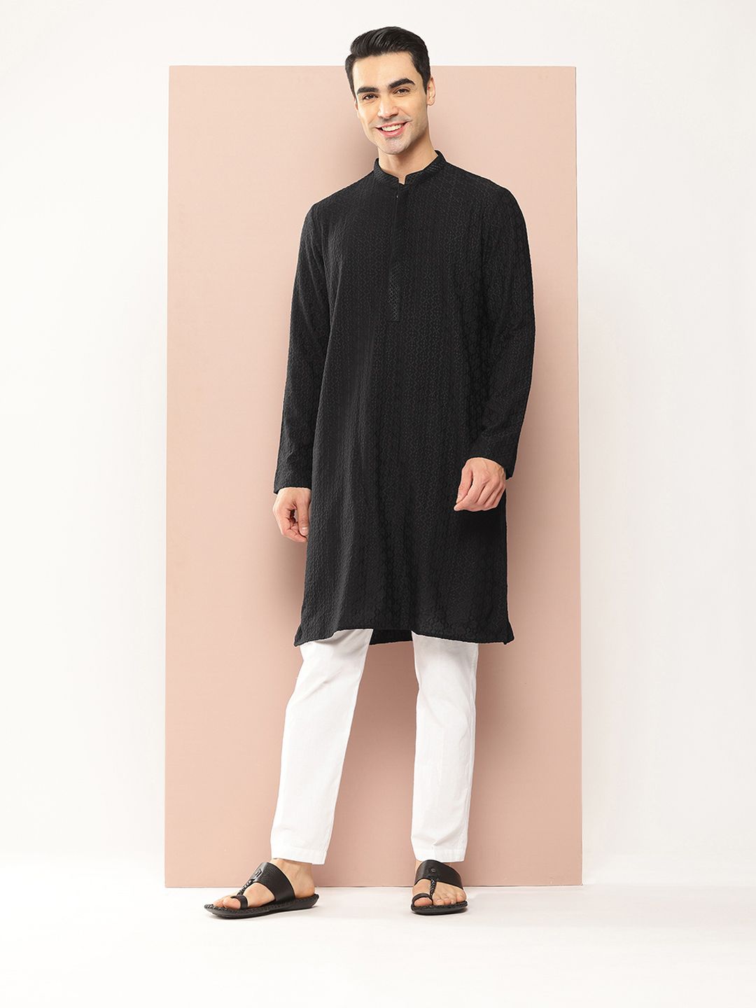 See Designs Mandarin Collar Geometric Chikankari Embroidered Straight Kurta