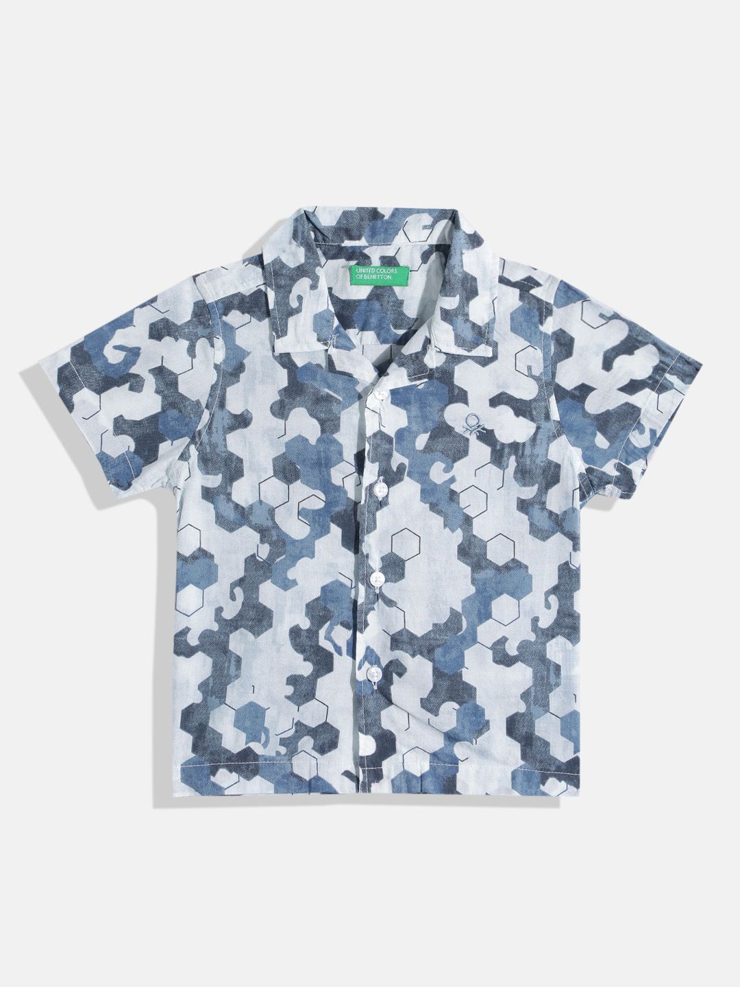 United Colors of Benetton Boys Pure Cotton Geometric Printed Casual Shirt