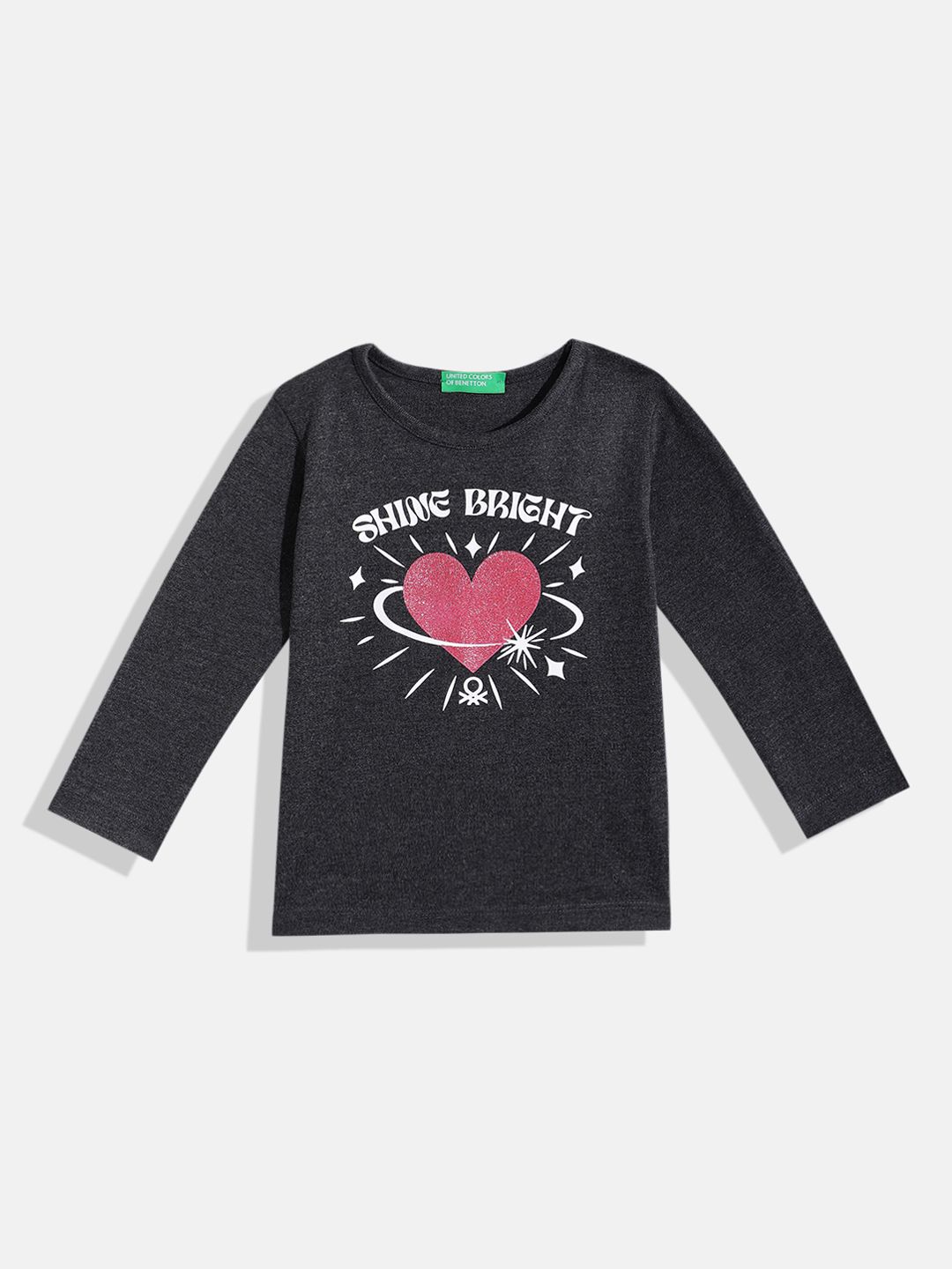 United Colors of Benetton Girls Glitter Printed T-shirt