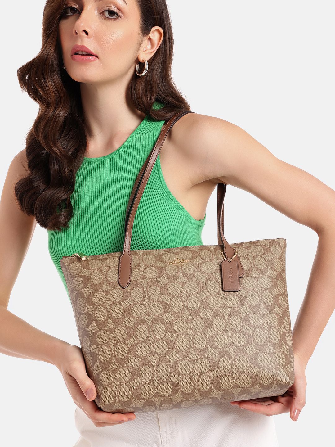 Buy Coach Canvas Brand Logo Textured Structured Shoulder Bag
