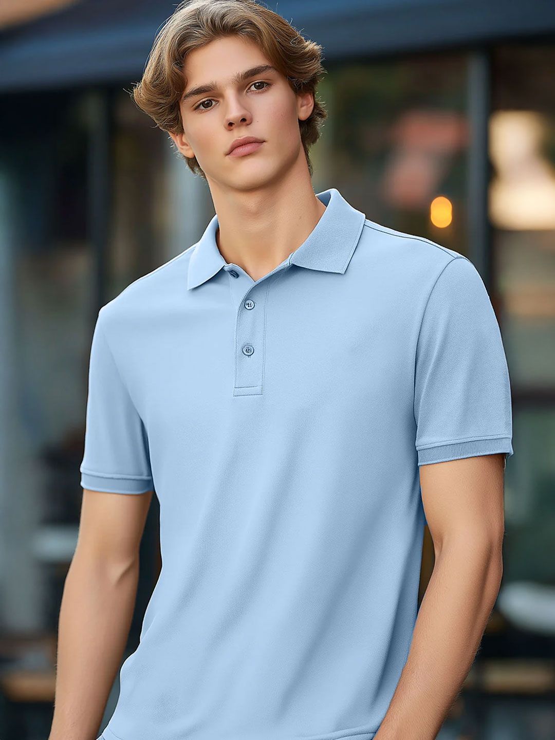 NOBERO Men Solid Polo Collar Cotton T-shirt