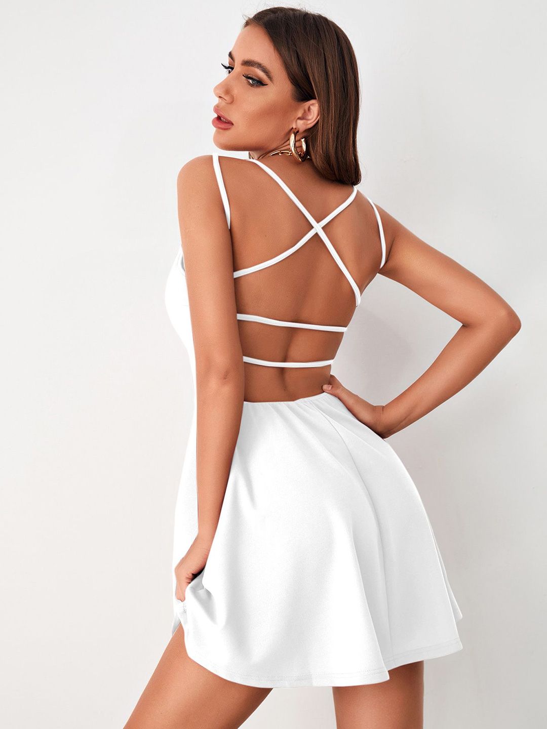 criss cross backless floral flare dress Buy CORSICA Crisscross Fit & Mini - Dresses for Women 32663536 Accessorize this eye BIS-05-29-26 White Mini Dress for SIZE:M