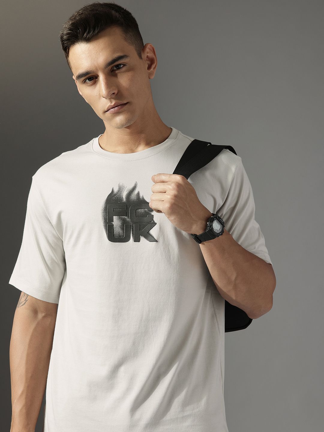 FCUK Pure Cotton Brand Logo Printed Relaxed Fit T-shirt