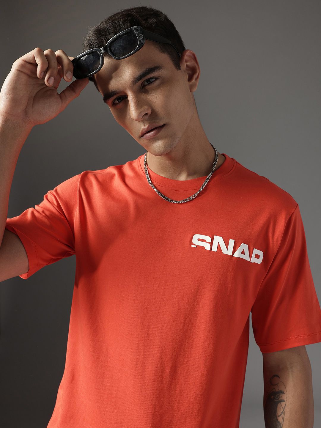 FCUK Drop-Shoulder Sleeves Pure Cotton Relaxed Fit T-shirt