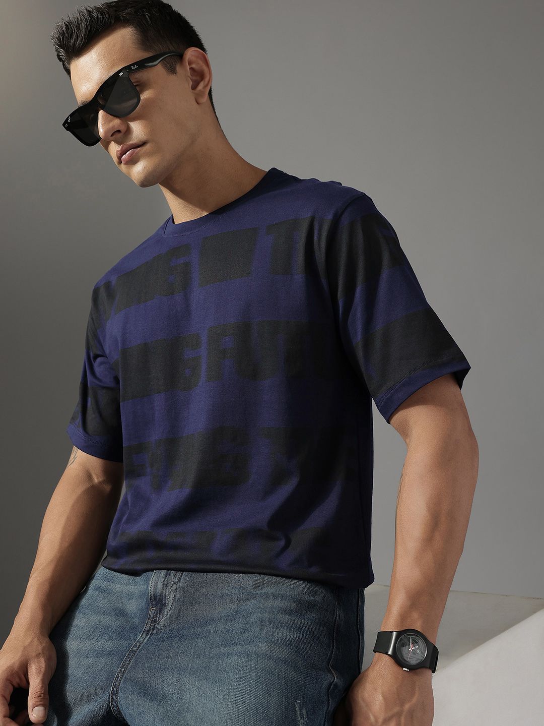 FCUK Typography Printed Drop-Shoulder Sleeves Pure Cotton Relaxed Fit T-shirt