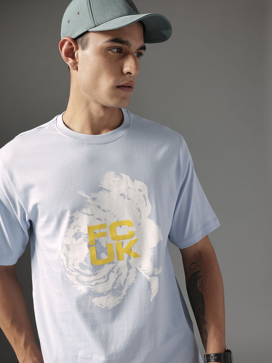 FCUK Brand Logo Printed Drop-Shoulder Sleeves Pure Cotton T-shirt