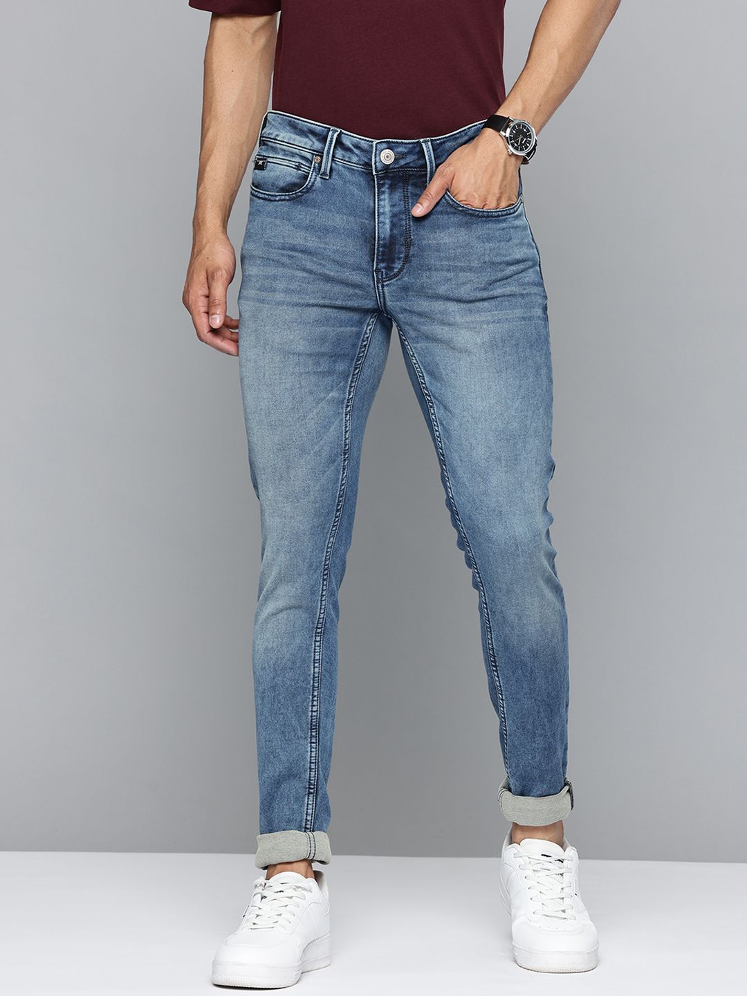 Flying Machine Men Super Skinny Fit Low-Rise Heavy Fade Stretchable Jeans