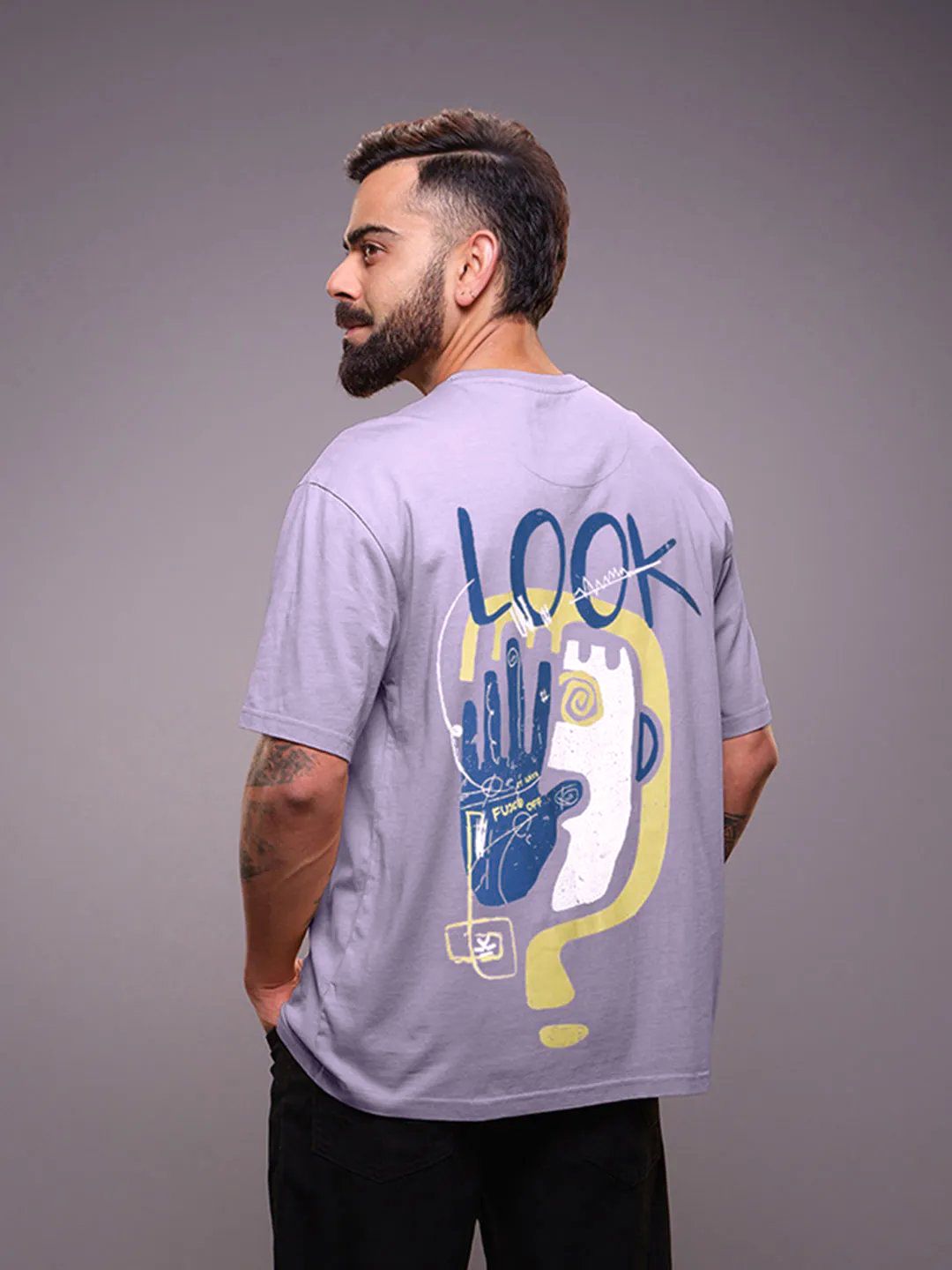 WROGN Men Graphic Printed Round Neck Cotton Oversized T-shirt