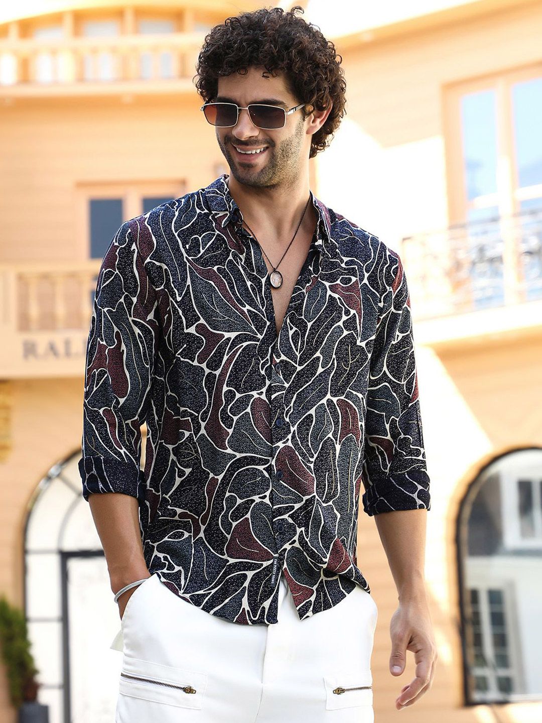 CAHOOT Men Comfort Fit Spread Collar Abstract Printed Casual Shirt