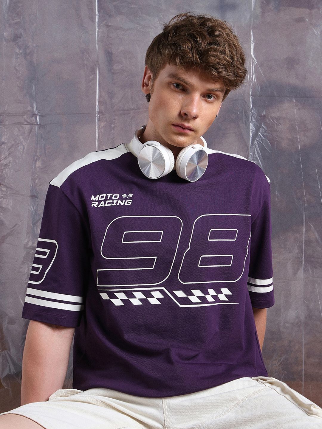 Buy Hubberholme Men Moto Varsity Graphic Printed Oversized Fit T